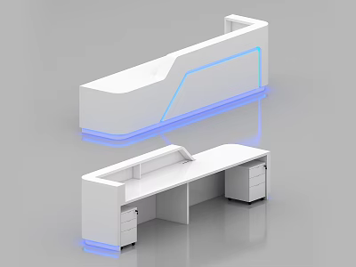 Sleek Modern White Office Desk Design With Blue LED Lights And Drawers 3d model