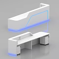 Sleek Modern White Office Desk Design With Blue LED Lights And Drawers