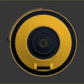 Yellow And Black Circular Equipment With Black Top Lid Side Handle And Brown Straps