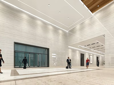 Modern Hotel Lobby with Marble Floors Glass Doors and Spacious Interior Design 3d model