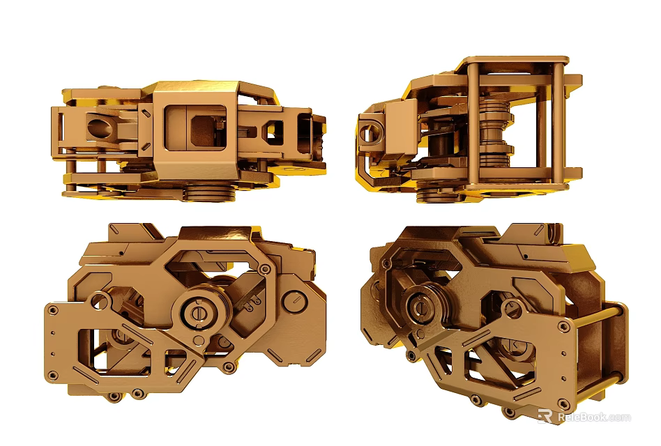 Metal Mechanical Components Featuring Detailed Structure And Multiple Angles View 3d model 