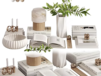 Minimalist Decorative Ornament Set with Vase Books Plants Bowl and Candles 3d model