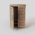 Wooden Wardrobe With Slatted Doors Open Design And Internal Storage Shelves