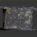 Vintage Square Stone Furniture Piece Featuring Intricate Carved Patterns And Distressed Finish