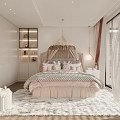 Kids Room Interior With Pink Canopy Bed Curtains Soft Rug And Wall TV