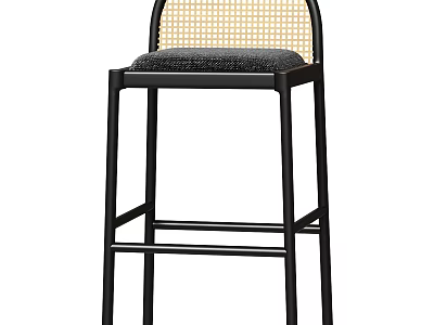 Modern Black Frame Bar Stool With Woven Backrest And Padded Seat 3d model