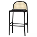 Modern Black Frame Bar Stool With Woven Backrest And Padded Seat
