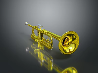 Professional Shiny Golden Brass Trumpet With Polished Surface And Reflective Finish 3d model