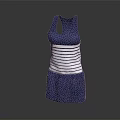 Sleeveless Blue Casual Dress With White Horizontal Stripes And Solid Skirt
