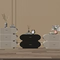 Modern White And Black Bedside Tables With Vases Fresh Flowers Dried Plants Alarm Clock