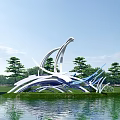 Artistic Modern Spiritual Fortress With Metal Structure By Waterfront Green Grass And Trees