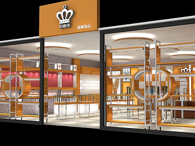 Orange Signage Crown Logo Specialty Store With Glass Doors Bright Lighting And Interior Display Counters 3d model