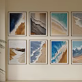 Abstract Paintings Ocean Waves Sandy Beaches And Mountain Landscapes In Framed Wall Display Artwork Collection