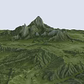 Natural Garden Landscape With Green Meadow Winding Path Mountain Peak And Rolling Hills