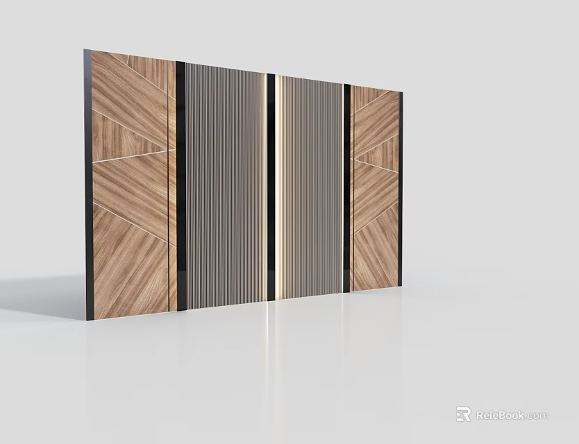 Modern Feature Wall Design With Wooden Metal Panels And Geometric Patterns 3d model 