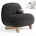 Modern Single Sofa With Curved Design Cozy Fabric Wooden Legs And Small Round Pillow