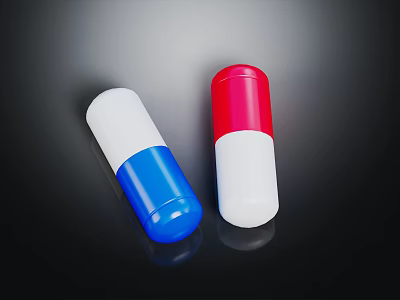 Two Colorful Capsule Shaped Candy Snacks in Red White and Blue on Black Background 3d model