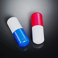 Two Colorful Capsule Shaped Candy Snacks in Red White and Blue on Black Background