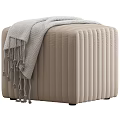 Black and Beige Square Stools with Pleated Design and Tasseled Blanket