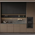 Modern Kitchen Interior With Dark And Light Cabinets Marble Countertop And Built In Oven