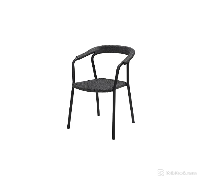 Stylish Modern Black Dining Chair With Armrests Woven Seat And Metal Frame Design 3d model 