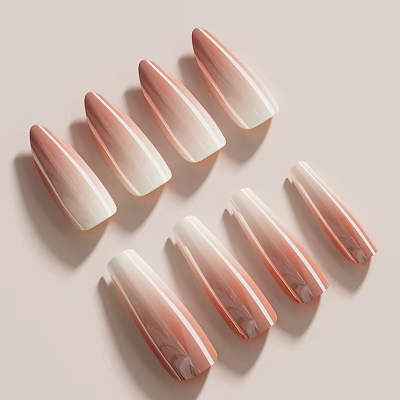 Elegant Long Press on Nails with Gradient Pink to White Shiny Design 3d model