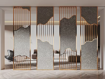 Modern Decorative Screen With Metal Frame And Curved Patterns For Living Room 3d model