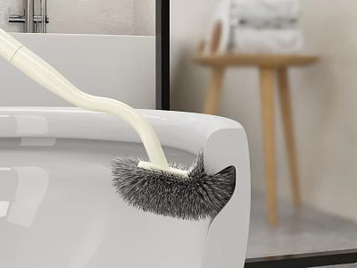 Modern Bathroom Ensemble With Bathtub Toilet Brush Stacked Towels And Wooden Stool 3d model