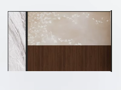 Modern Minimalist Bedroom Accent Wall With Marble Texture Floral Pattern And Wooden Panel 3d model