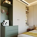 Modern Wardrobe Interior Design With Light Green Drawers Hanging Clothes And Storage Shelves