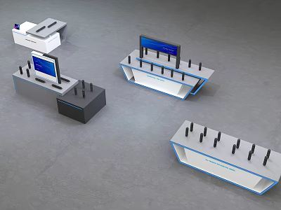 Modern Exhibition Island Design With Monitor Screens And Device Stations 3d model