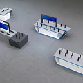 Modern Exhibition Island Design With Monitor Screens And Device Stations