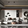 Modern Living Room Interior Design With Light Sofa Wooden Coffee Table And Round Decorative Mirror