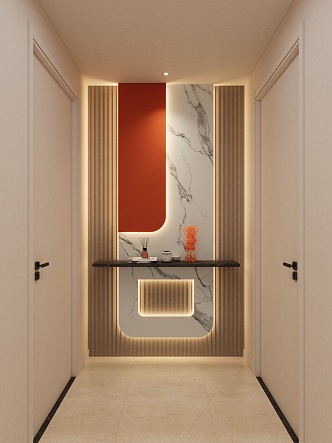 Cream Simple Style Rock Board Light Strip Hermes Orange Corridor End View Entrance 3d model