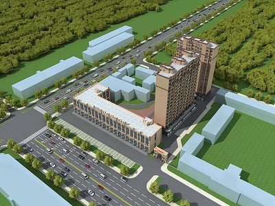 Aerial View Urban Planning with Residential Buildings Green Areas and Roads 3d model