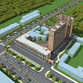 Aerial View Urban Planning with Residential Buildings Green Areas and Roads