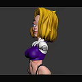 3D Female Character With Blonde Short Hair Blue Eyes Purple Top And Silver Shoulder Decorations