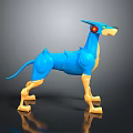 Blue Mechanical Dog Character With Armored Body Yellow Accents Pointed Ears And Glowing Eyes