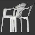 Two White Plastic Chairs With Armrests And Slatted Back Design 3d model