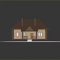 Small Wooden House Model With Brown Roof Two Chimneys And Blue Windows On White Platform