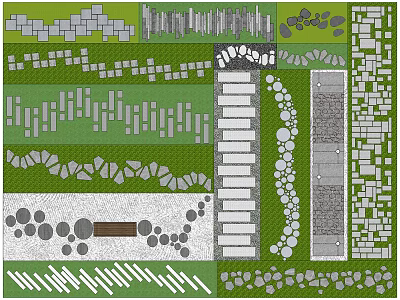 Diverse Road Facilities Paving Patterns With Stone Tiles Gravel And Grass Strips 3d model