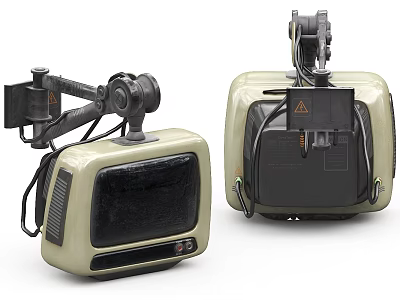 Vintage Television Set With Cream Front Black Back And Adjustable Mounting Stand 3d model