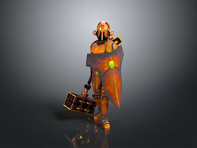 Household Storage Box And Green Spherical Item Held By Orange Armored Figure 3d model