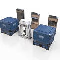 Industrial Scene Components With Blue Storage Crates Metal Frames And Equipment Parts