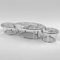 Elegant Marble Top Coffee Table Set With Chrome Metal Base And Oval Shape 3d model
