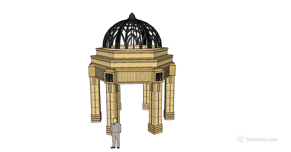 Ornate Golden Pavilion With Classical Columns Black Dome Architectural Design Structure 3d model 