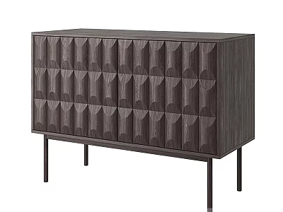 Modern Dark Wooden Entryway Console Cabinet With Geometric Pattern Doors And Slim Legs 3d model