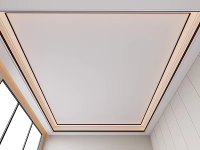 Simple Modern White Ceiling With Wooden Frame Interior Design Features 3d model