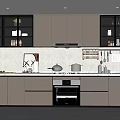 Modern Kitchen Interior With Gray Cabinets Glass Door Upper Cabinets And Tile Backsplash 3d model