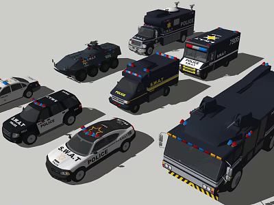 Various Specialized Police Functional Vehicles With Tactical Armored Cars And Emergency Response Trucks 3d model